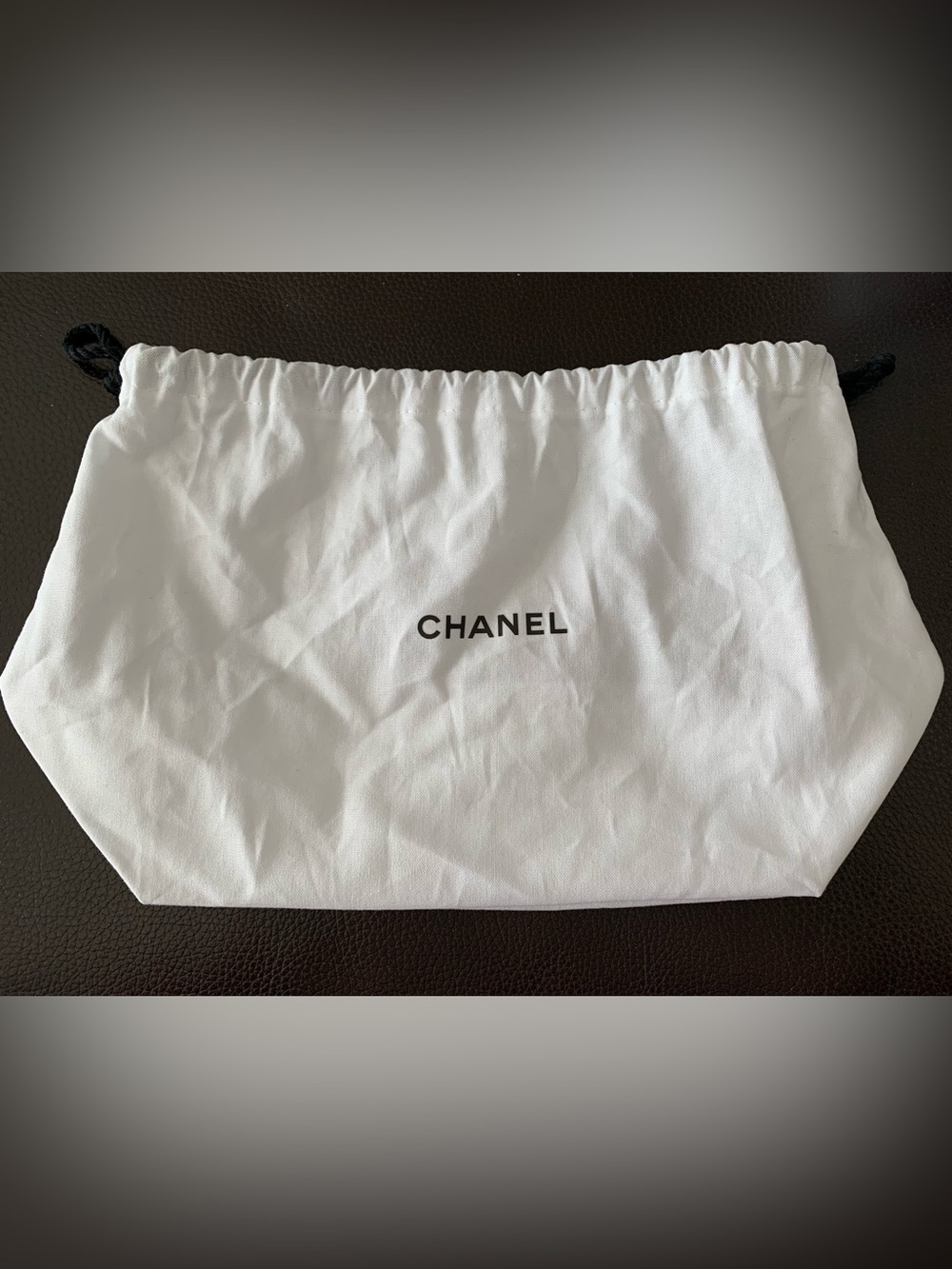 Authentic Chanel Dust Bag Storage Bag White Drawstring Med 12.5” x 7.25” PERFECT